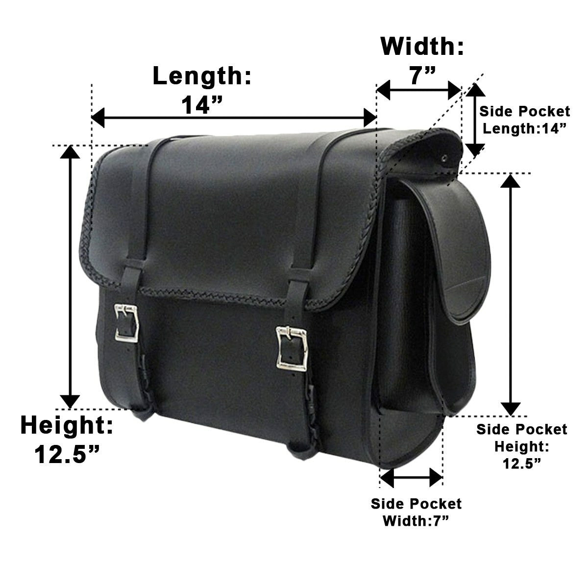 Vance VS320 Medium Black Braided Motorcycle Sissy Bar Bag for Harley Davidson Motorcycles -Sizing