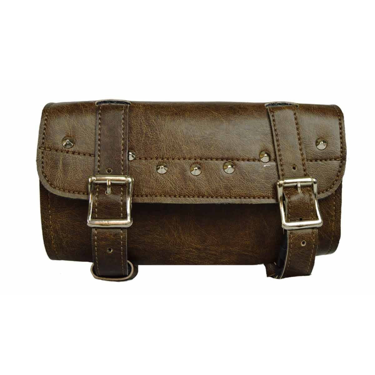 Vance VS112DB Distressed Brown Studded Motorcycle Handlebar Bag