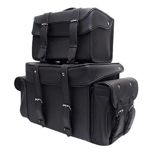 Vance VS339 Black 4 Piece Motorcycle Travel Luggage Sissy Bar Bag