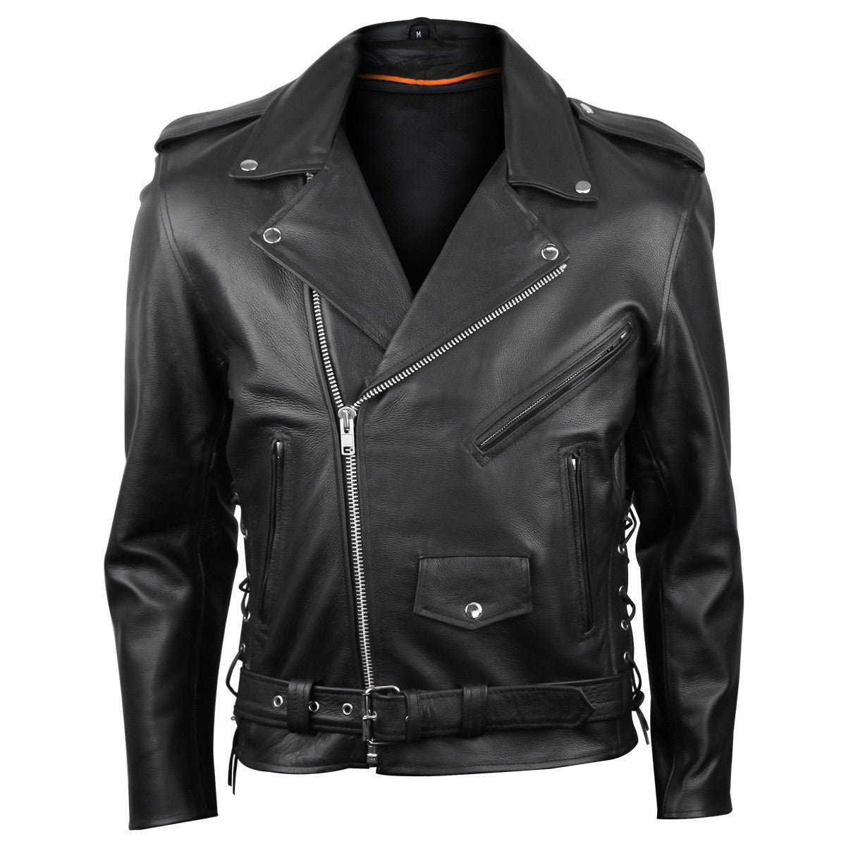 Vance VL515S Mens Conceal Carry Zip-out Insulated Liner and Side Laces Classic MC Motorcycle Biker Black Leather Jacket
