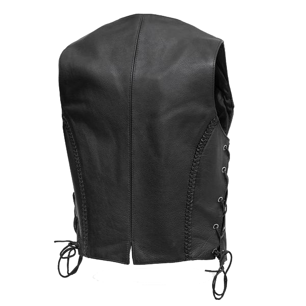 Vance VL1051 Womens Black Braided Lady Biker Leather Motorcycle Vest - Back