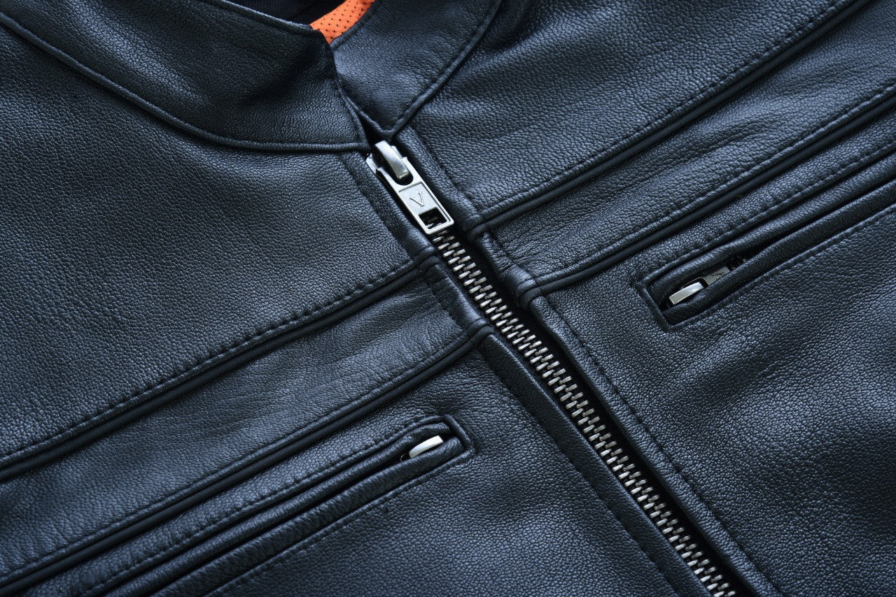 Vance Leather VL631 Women's Black Soft Cowhide Leather Sporty Scooter Crossover Biker Motorcycle Riding Jacket - close ups