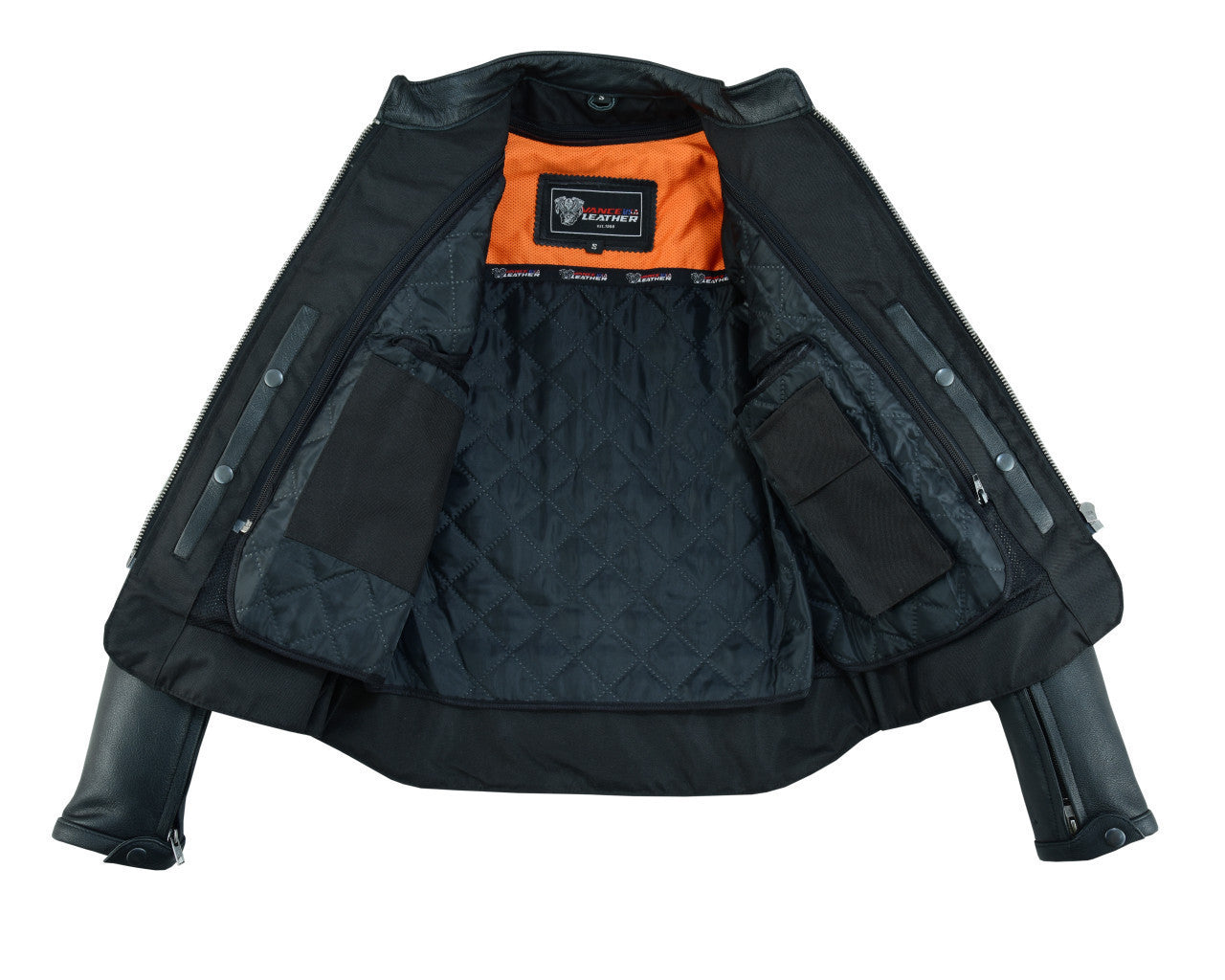 Vance Leather VL631 Women's Black Soft Cowhide Leather Sporty Scooter Crossover Biker Motorcycle Riding Jacket - inner View