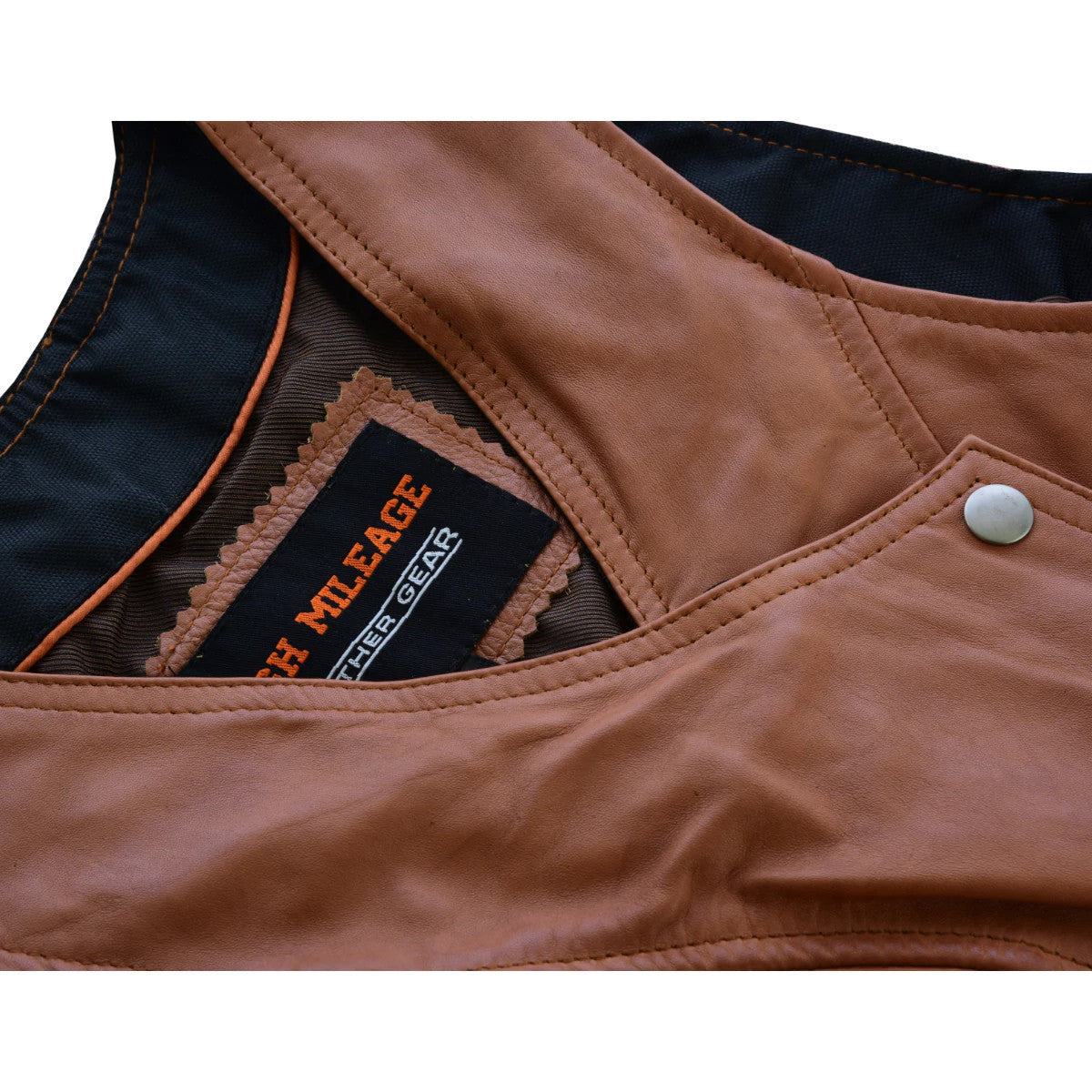 High Mileage HML1103T Ladies Premium Brown Vest with Fringes and Rivets - Life Image