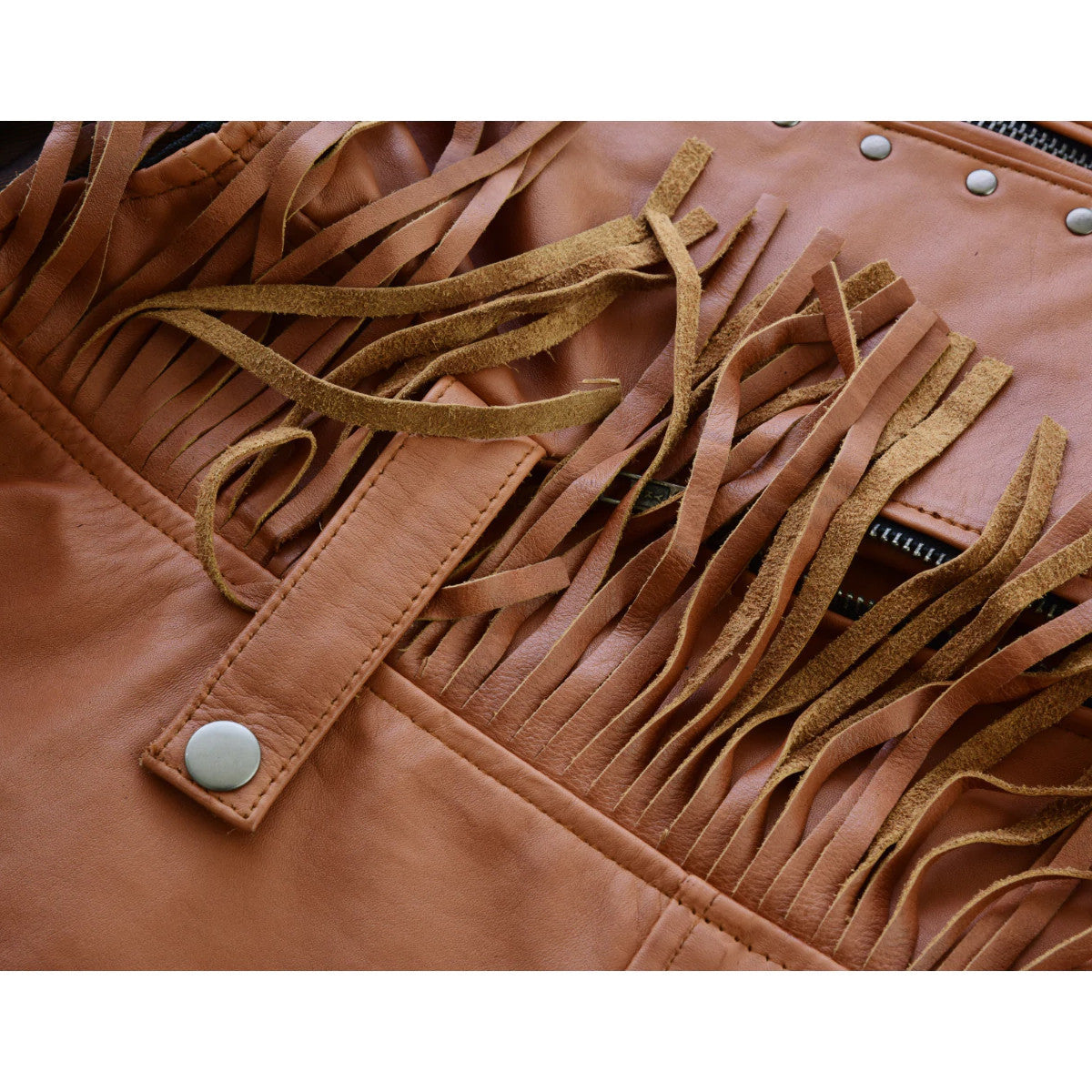 High Mileage HML1103T Ladies Premium Brown Vest with Fringes and Rivets - Life Image