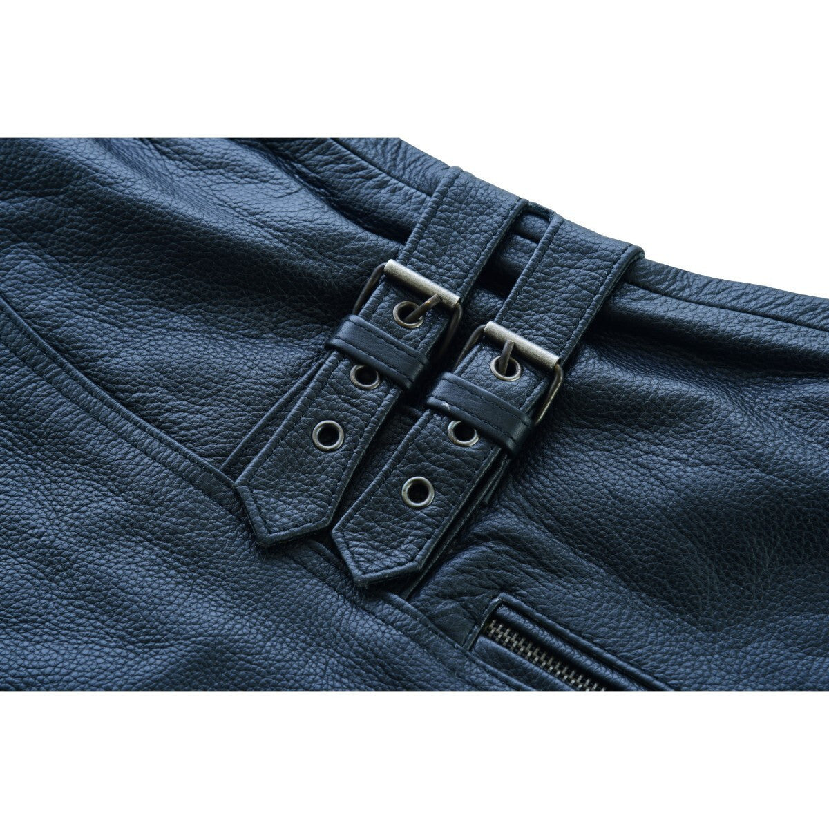 High-Mileage-Womens-Black-Premium-Cowhide-Biker-Motorcycle-Leather-Vest-Buckles-detail-pic