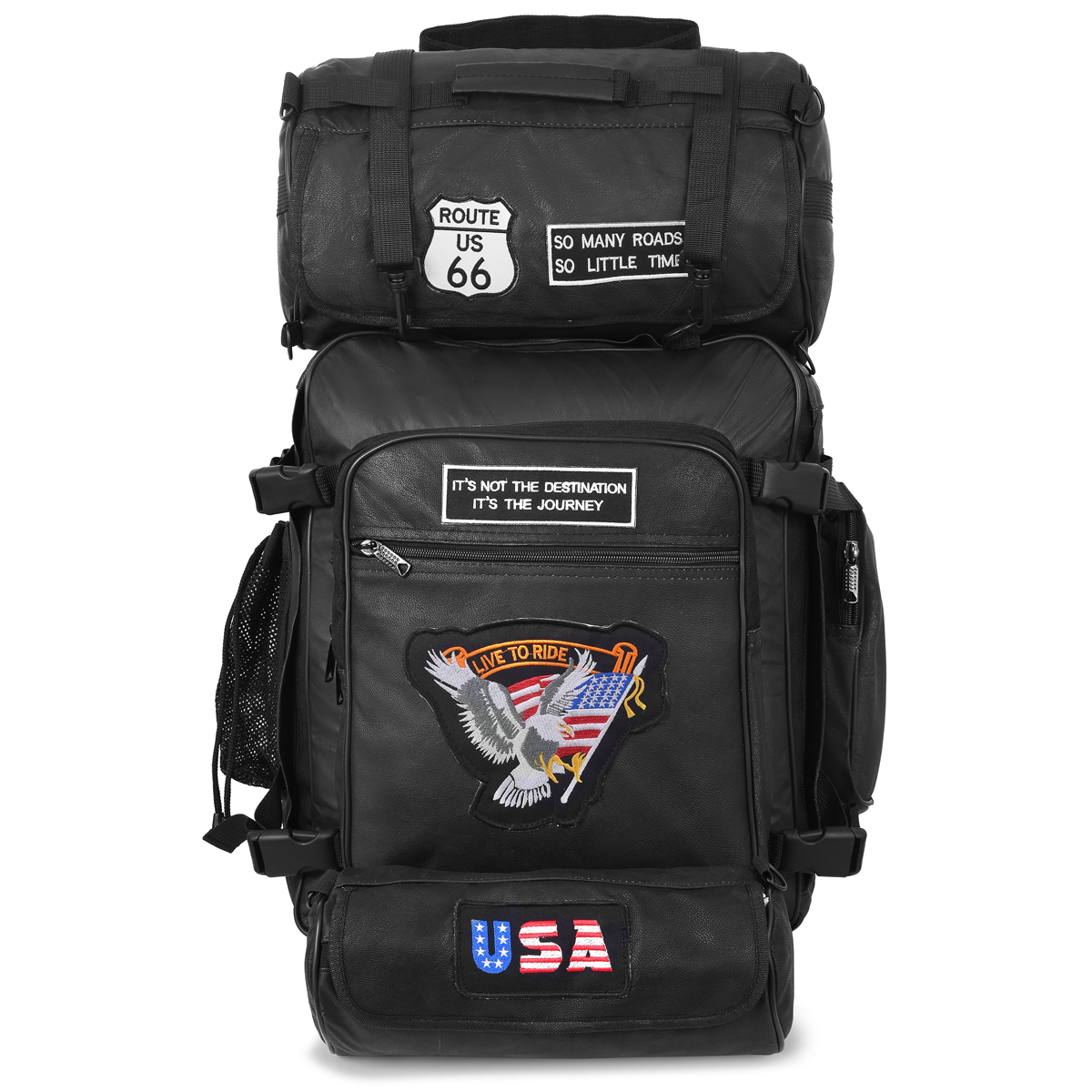 Vance-VS326-Rival-Series-3pc-Rock-Design-Top-grain-High-Quality-Leather-Sissy-Bar-Bag-Set-front