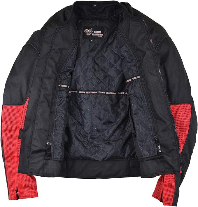 Advanced Vance VL1627 3-Season Mesh/Textile CE Armor Motorcycle Jacket - black/red - front open view