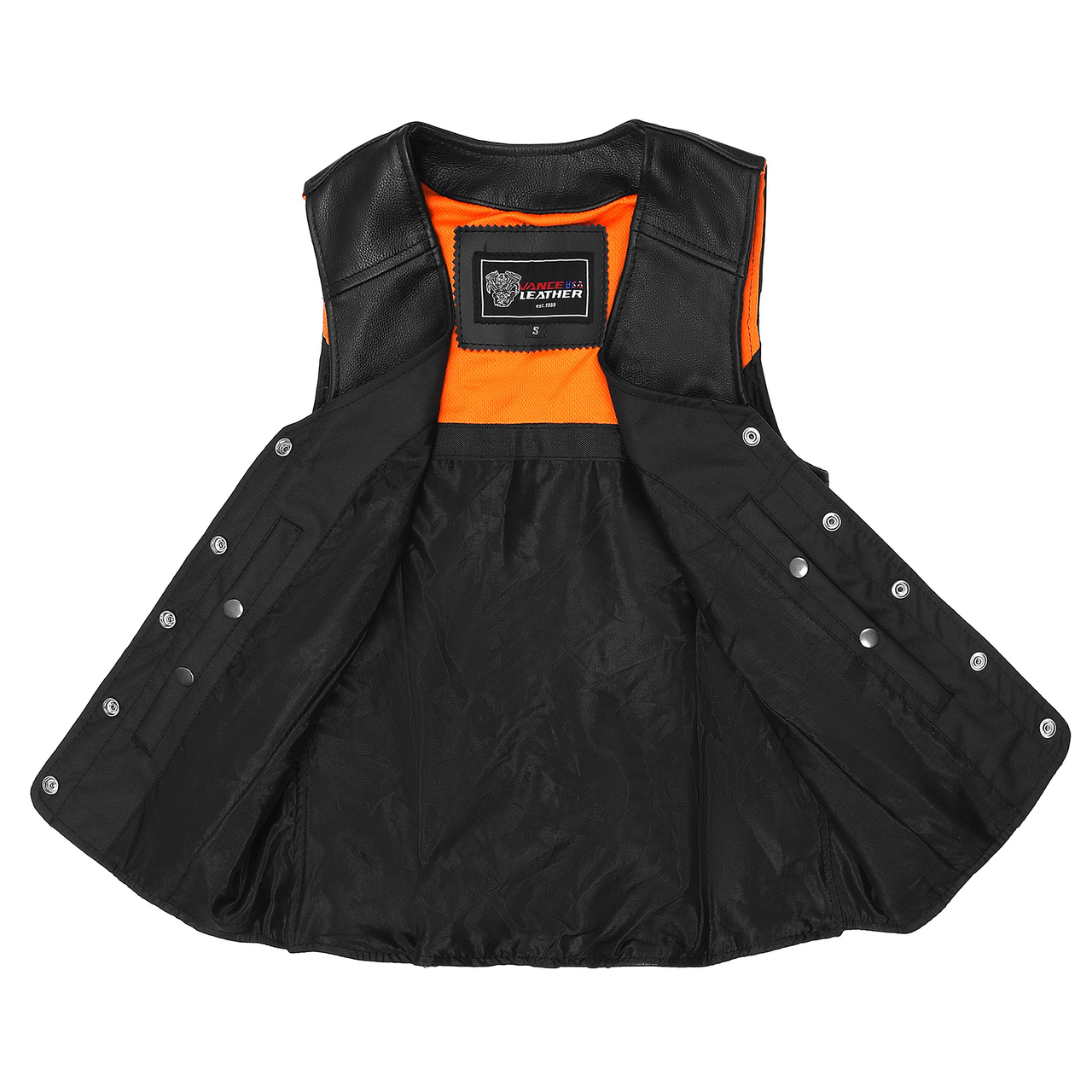 Womens-Five-Snap-Leather-Vest-Conceal-Carry-Pocket-Open