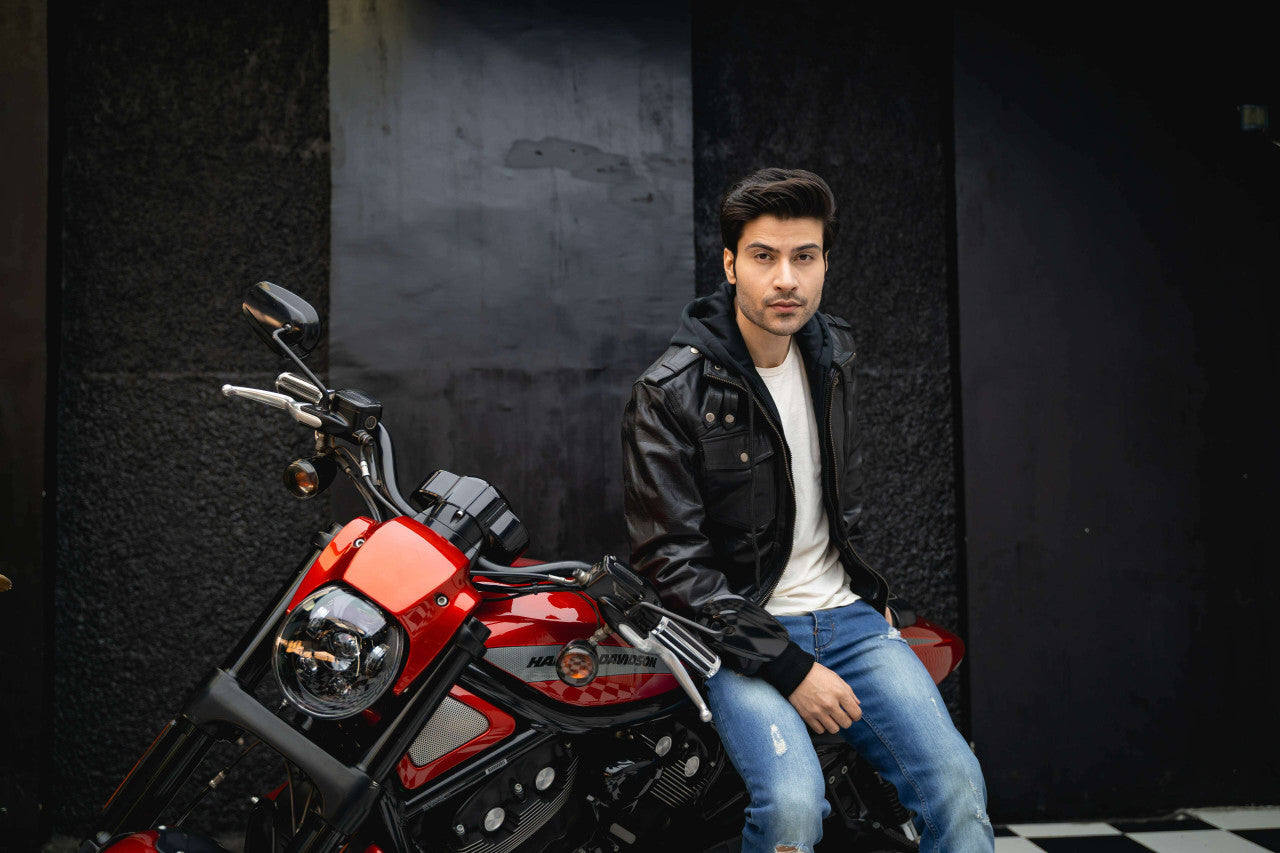 Vance Leather VL551B Men's Sven Bomber Black Waxed Premium Cowhide Motorcycle Leather Jacket with Removeable Hood - pic 5