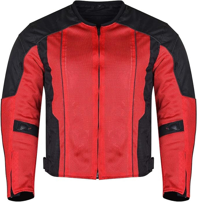 Advanced Vance VL1627 3-Season Mesh/Textile CE Armor Motorcycle Jacket - black/red - front view