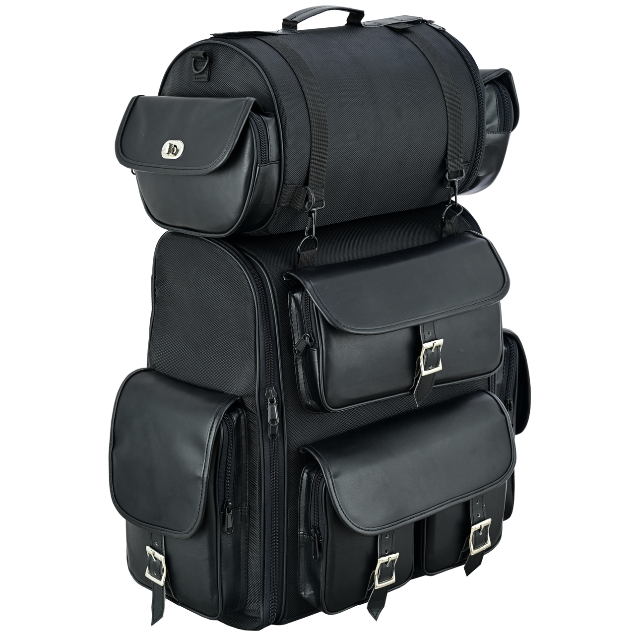 Vance VS1349B Black Large Deluxe Motorcycle Luggage Travel Touring Sissy Bar Bag - Main Image