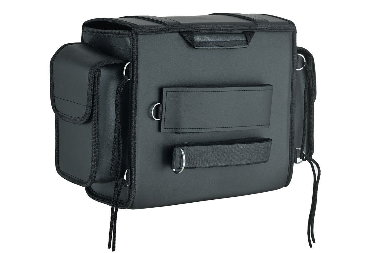 Vance VS318 Medium Black Plain Motorcycle Sissy Bar Bag for Harley Davidson Motorcycles-Back View