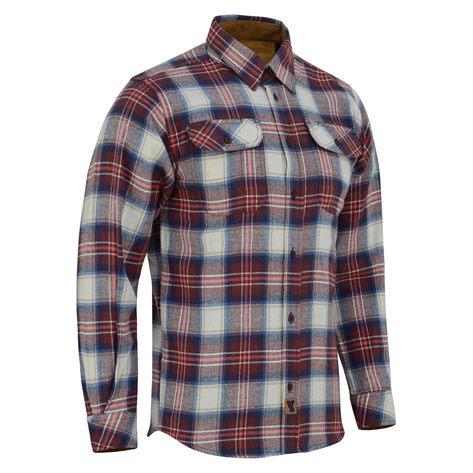 mens-merlot-long-sleeve-plaid-button-down-casual-flannel-shirt-corduroy-collar-cuffs-main