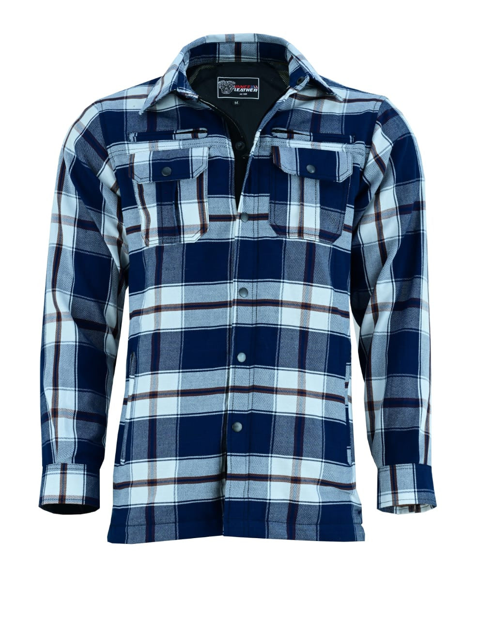 Vance Leathers USA's Riding Shirts W/Waterproof Zippers & C.E. Armor Blue-White-Front-View