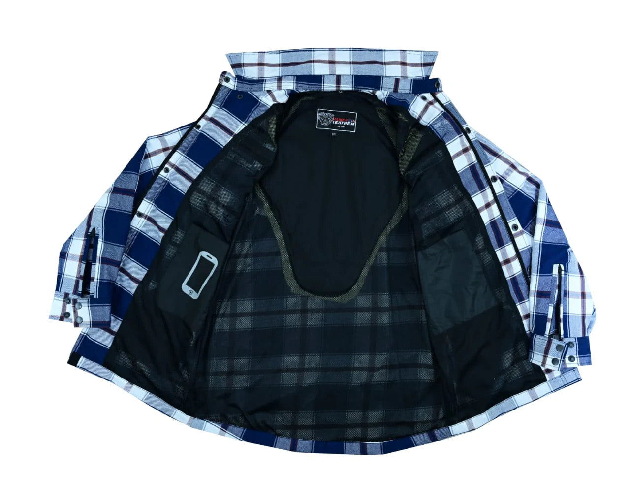 Vance Leathers USA's Riding Shirts W/Waterproof Zippers & C.E. Armor Blue-White- detail