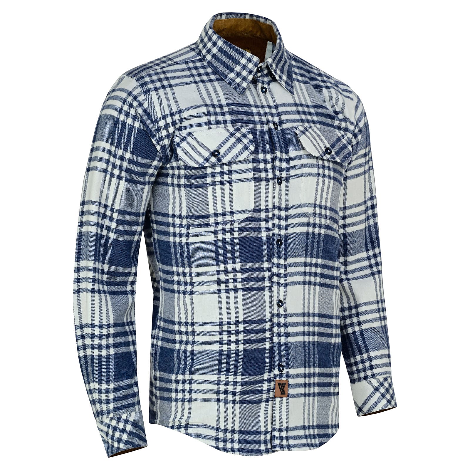 Men's Glacier Blue & White Long Sleeve Plaid Button Down Casual Flannel Shirt - Side Pose
