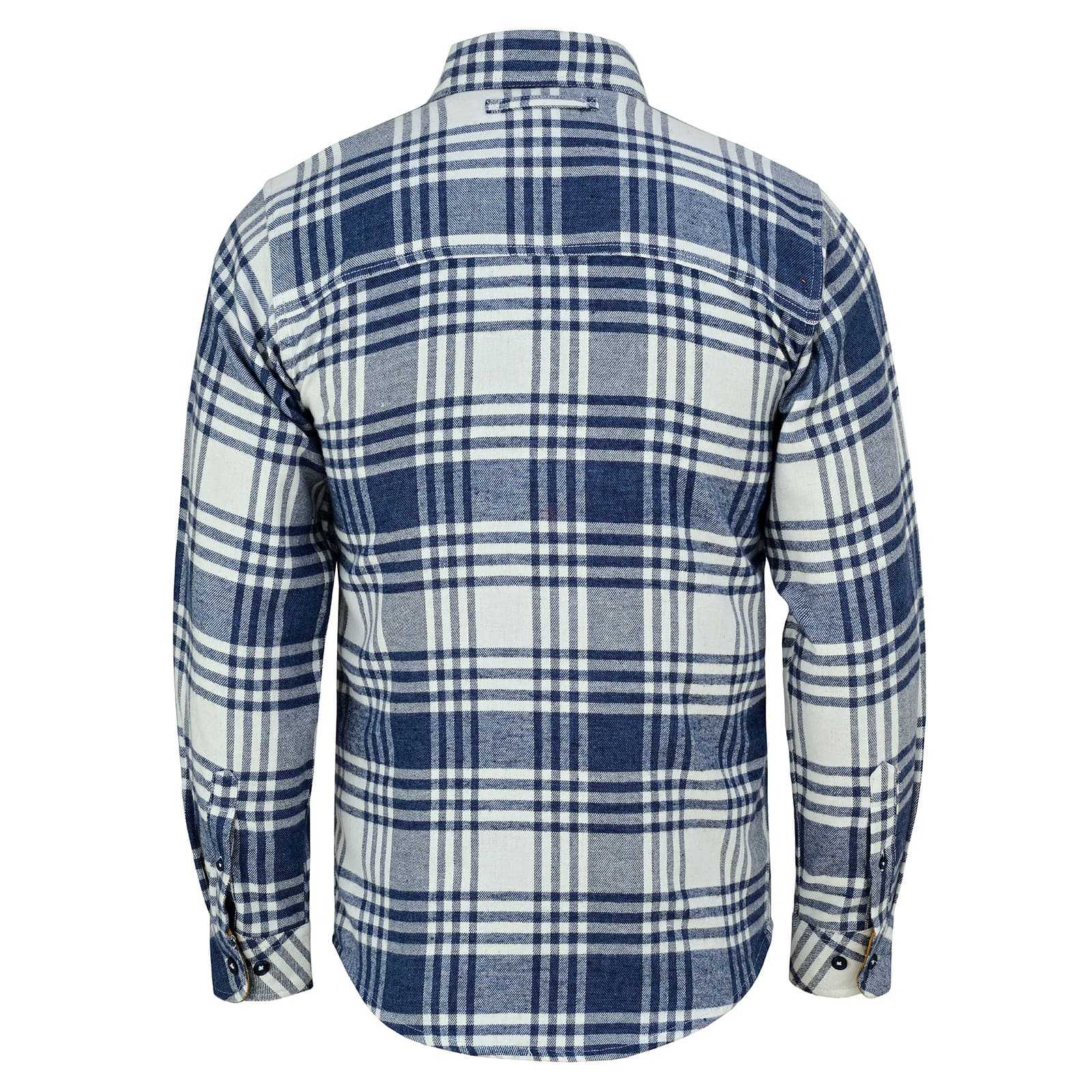 Men's Glacier Blue & White Long Sleeve Plaid Button Down Casual Flannel Shirt - Back
