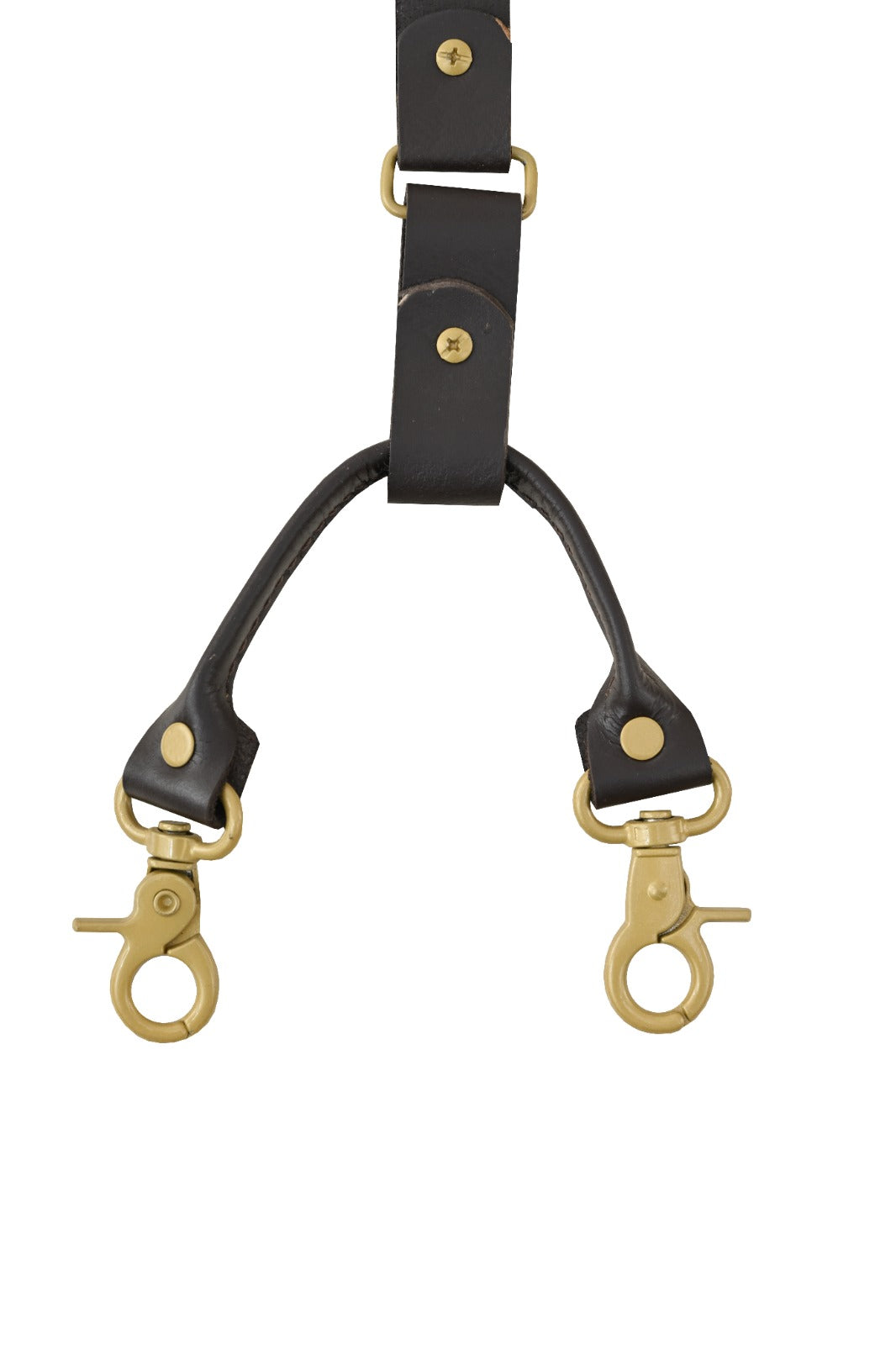 Men’s Premium Leather Y-Back Suspenders, Heavy-Duty Adjustable Braces w/ Brass Swivel Snap Hooks for Jeans & Trousers - two swivel snap hooks and brass