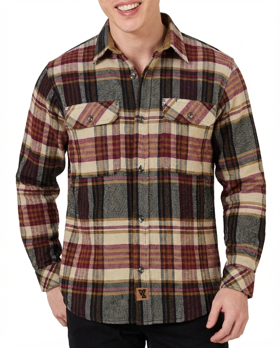 Men's Cedarwood Plaid Long Sleeve Plaid Button Down Casual Flannel Shirt - Pic