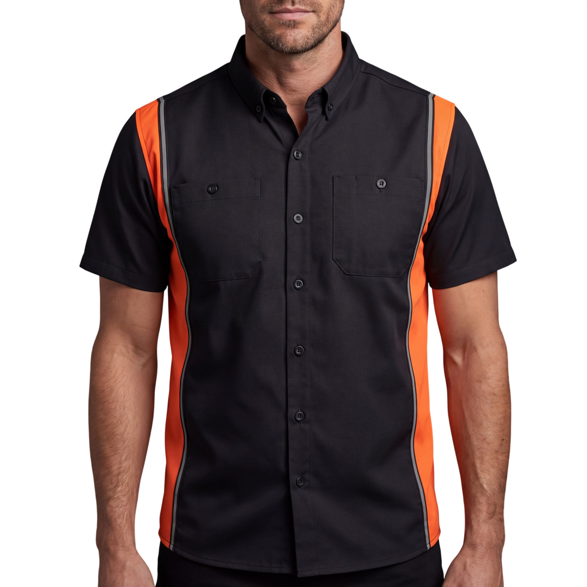 Men's Work Shirts Black with Orange Sides - front