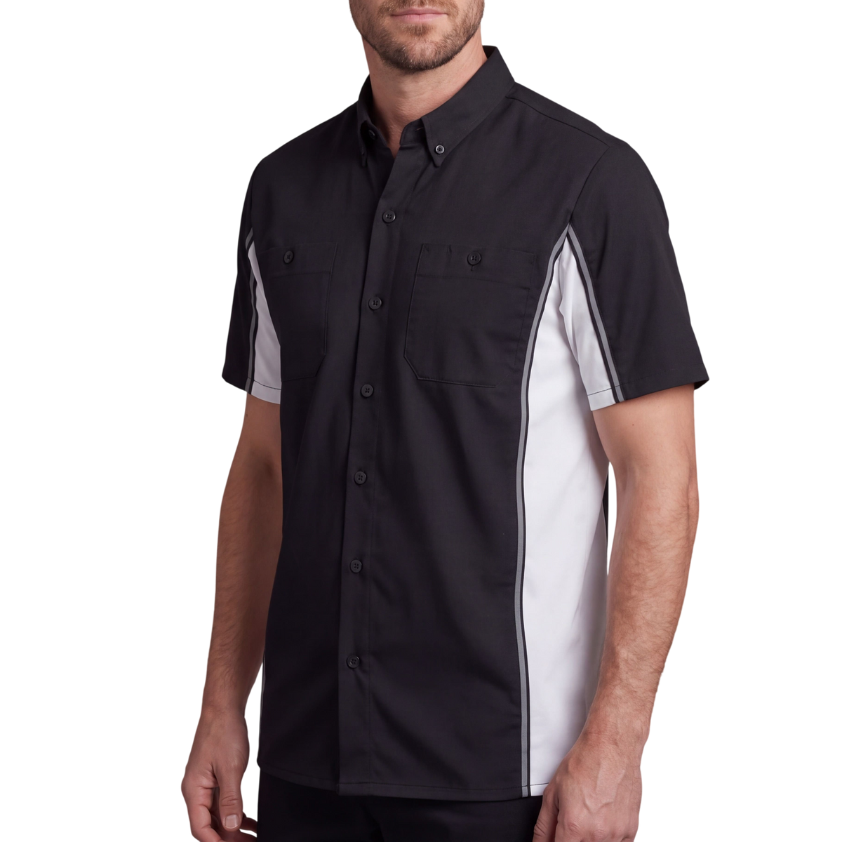 Vance Men's Heavy-Duty Button up Mechanic Work Shirt w Reflective Strip White Sides - side