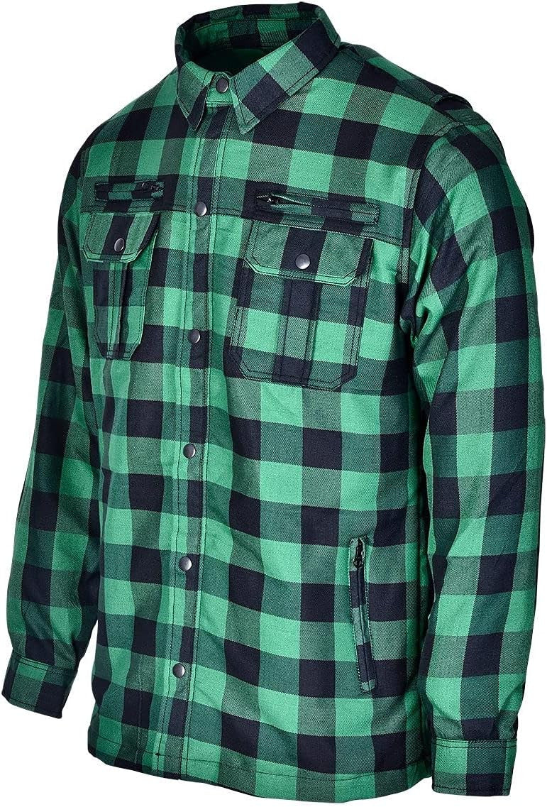 Vance Leathers USA's Riding Shirts W/Waterproof Zippers & C.E. Armor -Green-Black-Side