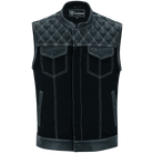 Vance-Leathers-VB924WH-Men's-Denim-Leather-Motorcycle-Vest-with-White-Stitching-front-view