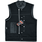 Vance-Leathers-VB924WH-Men's-Denim-Leather-Motorcycle-Vest-with-White-Stitching-conceal-carry-pocket
