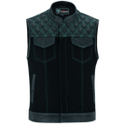 Vance-Leathers-VB924GN-Men's-Denim-Leather-Motorcycle-Vest-with-Green-Stitching-front-view