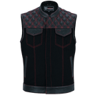 Vance-Leathers-VB924RD-Men's-Denim-Leather-Motorcycle-Vest-with-Red-Stitching-front-view