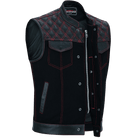 Vance-Leathers-VB924RD-Men's-Denim-Leather-Motorcycle-Vest-with-Red-Stitching-front-snap-button-zipper