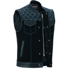 Vance-Leathers-VB924BL-Men's-Denim-Leather-Motorcycle-Vest-with-Blue-Stitching-front-snap-button-zipper
