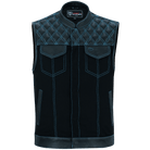 Vance-Leathers-VB924BL-Men's-Denim-Leather-Motorcycle-Vest-with-Blue-Stitching-front-view