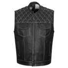 High-Mileage-HMM924W-Mens-Zipper-and-Snap-Closure-Leather-Club-Vest with-American-Flag-Liner-White-Stitching-Front-view