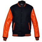 Mens MJ590B Black Wool with Real Leather Premium Varsity Letterman Jacket