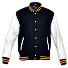 Mens MJ591NW Navy/White Lightweight Wool with Real Leather Premium Varsity Letterman Jacket