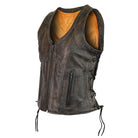 High Mileage HML1029DB Women's Vintage Distressed Brown Lace Side Zipper Pocket Premium Cowhide Leather Motorcycle Vest