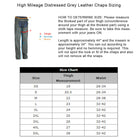 High Mileage HM814DG Men and Women Premium Cowhide Vintage Distressed Gray Biker Leather Motorcycle Chaps - Size Chart