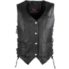 High Mileage HML1040 Womens Black Premium Cowhide Lace Side Biker Leather Vest - Front