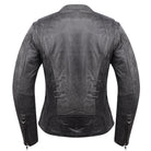 High Mileage HML638DG Women's Lace and Grommet Detail Distressed Gray Goat Skin Leather Lady Biker Motorcycle Fashion Jacket - Back View