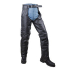 Vance Leather VL802S Mens and Womens All Season Black Zip-out Insulated Thermal Liner Braided Biker Leather Motorcycle Chaps