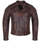 High Mileage HMM521VB Men's Vintage Brown Premium Cowhide Diamond Quilted Shoulder Leather Biker Motorcycle Riding Jacket