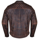 High Mileage HMM521VB Men's Vintage Brown Premium Cowhide Diamond Quilted Shoulder Leather Biker Motorcycle Riding Jacket - Back View