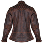 High Mileage HML621VB Women's Vintage Brown Lady Biker Motorcycle Riding Leather Jacket With Diamond Stitched Shoulders - Back View