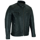 VL550B Vance Leather Men's Cafe Racer Gatsby Black Waxed Lambskin Motorcycle Leather Jacket - Side