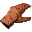 VL412Br Men's Premium Waxed Austin Brown Leather Perforated Motorcycle Gloves