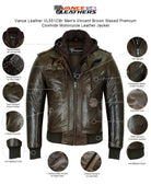 Vance Leather VL551Br Men's Vincent Brown Waxed Lambskin Motorcycle Leather Jacket - Info-graphics