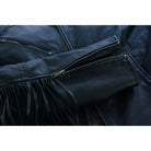 High Mileage HML704B Women's Fringe and Rivet Detail Premium Lightweight Black Leather Lady Biker Motorcycle Fashion Jacket - Detail -View