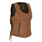 High Mileage HML1103T Ladies Premium Brown Vest with Fringes and Rivets